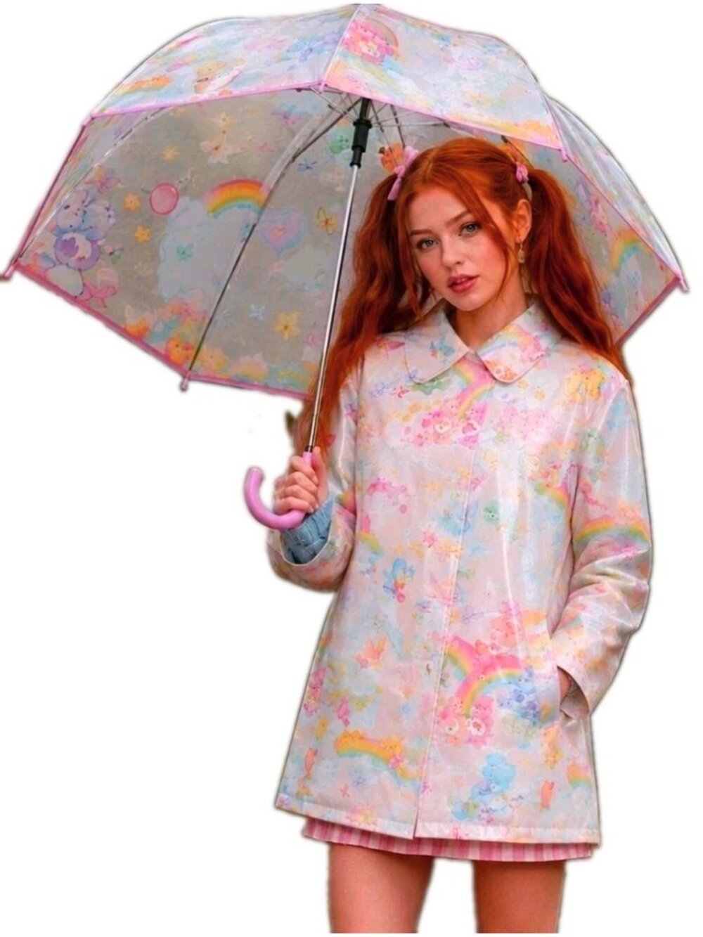 Dolls Kill Care Bears Women's S Brighten The World Rain Coat Jacket & Umbrella
